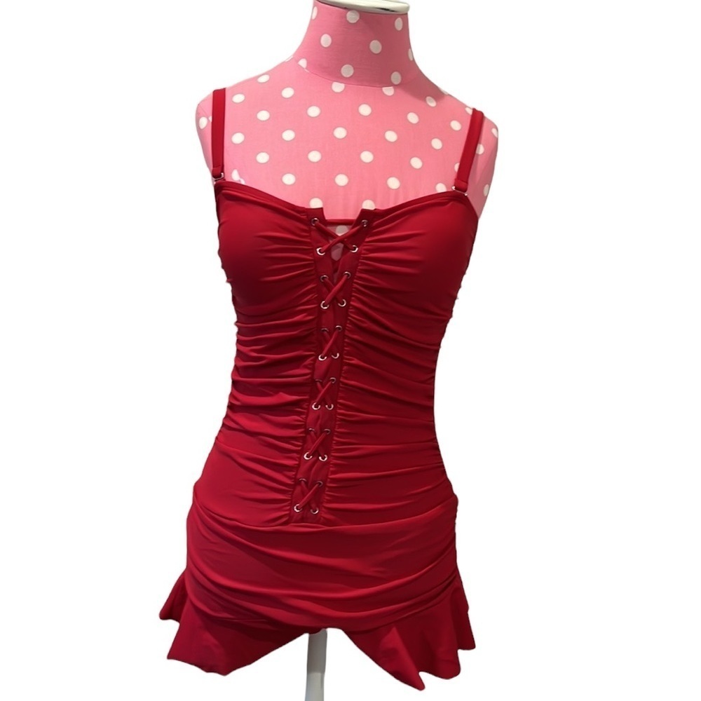 FIRPEARL RED CORSET BODY ONE PIECE SWIMSUIT